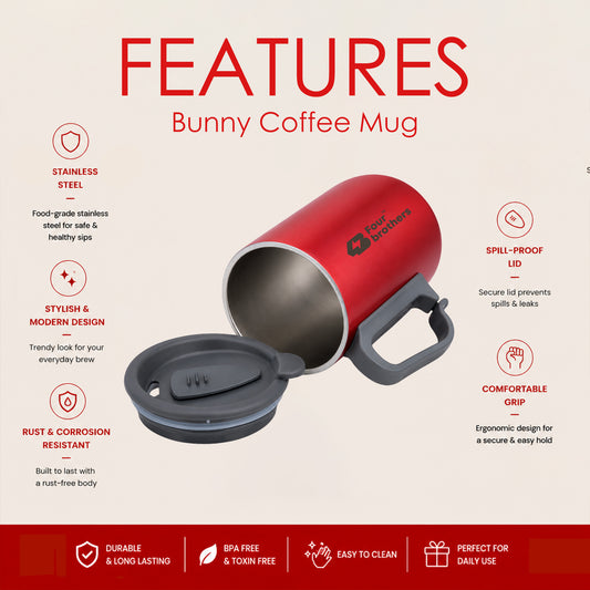 Bunny Coffee Mug with Lid – Double Wall | 304 Stainless Steel (250ml)