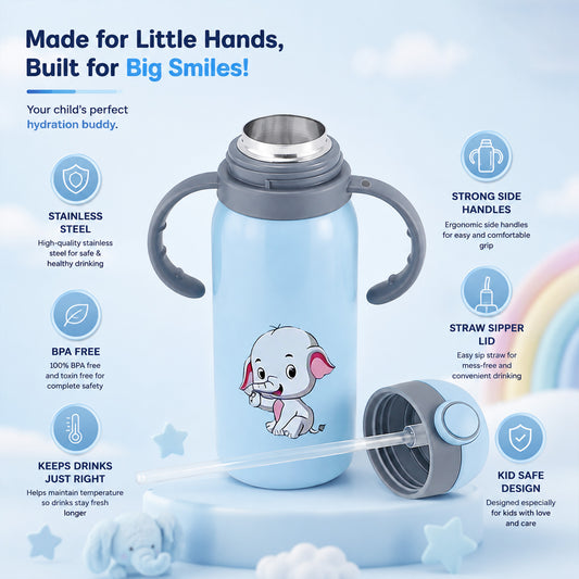 Four Brothers Kids Insulated Sipper Bottle - 300ml – 18Hr Hot & 24Hr Cold, Leakproof with Straw