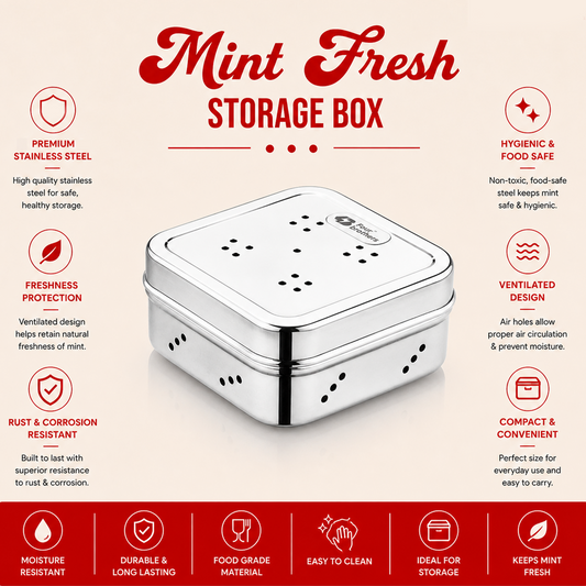 SS Mint & Coriander Storage Box | Fridge Fresh Herb Keeper | 100% Food Grade Steel