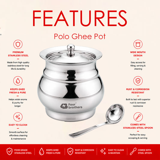 Polo Stainless Steel Ghee Pot with Spoon