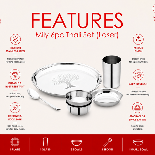 Mily Stainless Steel Thali Set – Laser Print Finish