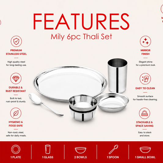 Mily Stainless Steel Thali Set – Regular Finish