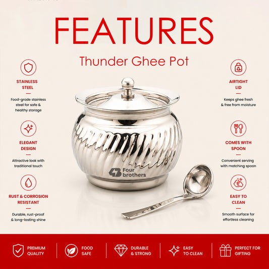 Thunder Stainless Steel Ghee/Oil Pot with Spoon