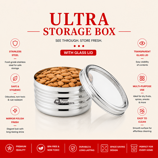 Ultra Storage Stainless Steel Box with See‑Through Lid