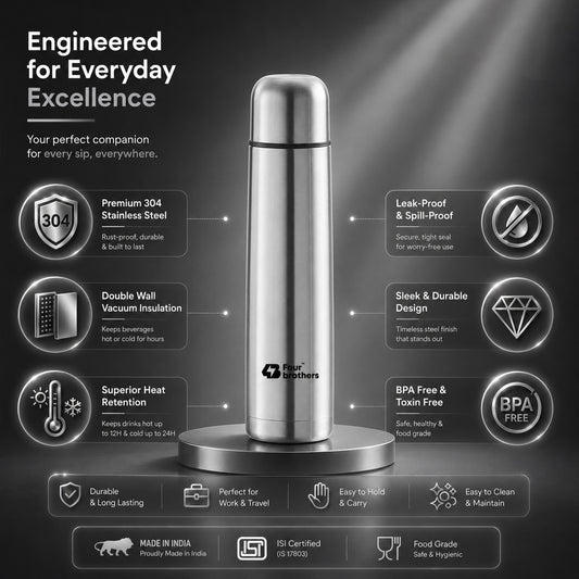 Hot and Cold Thermosteel Double Wall Inside 304 S.S Bullet Flask