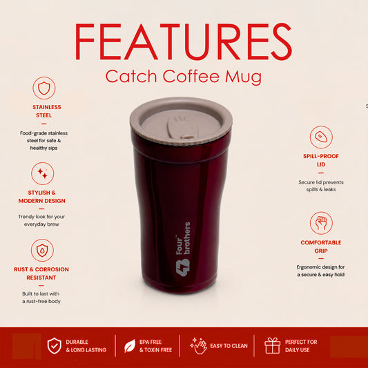Catch Coffee Mug with Lid – Double Wall | 304 Stainless Steel (280ml)