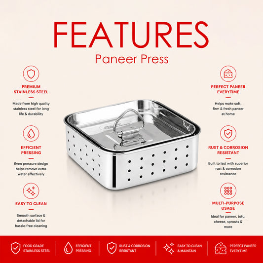 Stainless Steel Paneer Mould – 550ML Capacity (Square Shape)