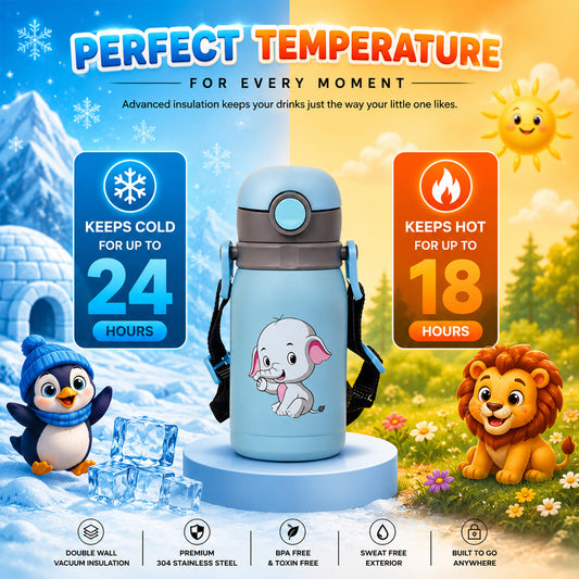 Four Brothers Kids Insulated Sipper Bottle- 300ml - 18Hr Hot & 24Hr Cold, Leakproof with Straw