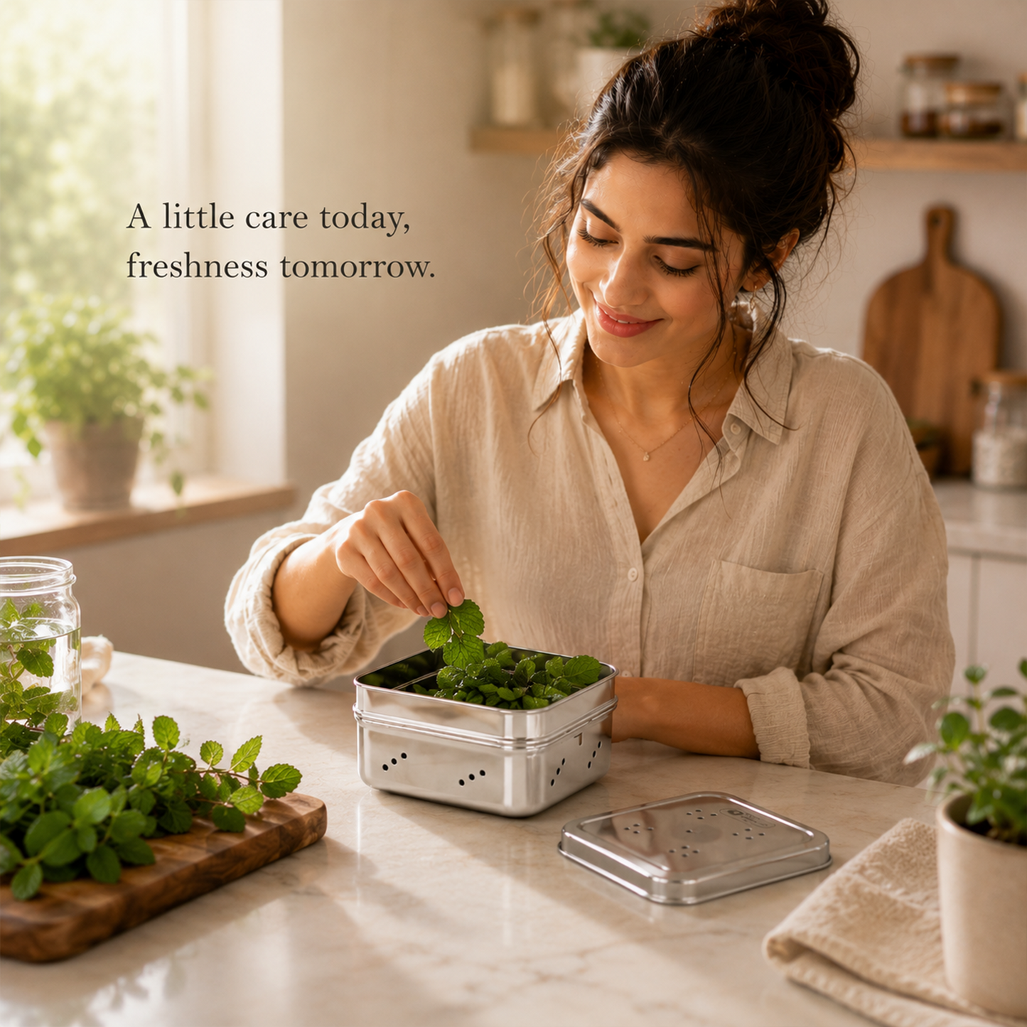 SS Mint & Coriander Storage Box | Fridge Fresh Herb Keeper | 100% Food Grade Steel