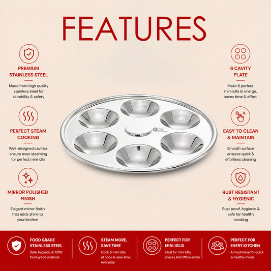 Stainless Steel Mini Idly Plate Set – 6 Idly Capacity