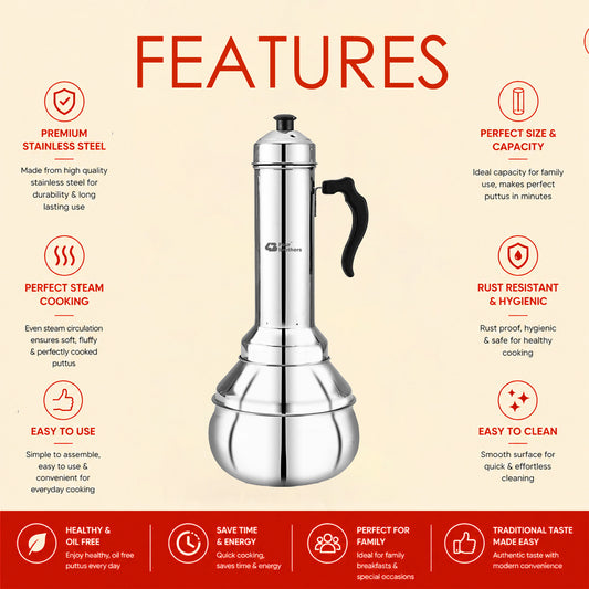 Puttu Kodam – Traditional Stainless Steel Puttu Maker