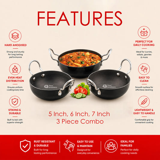 Hard Anodised Black Kadai 3Pcs Set