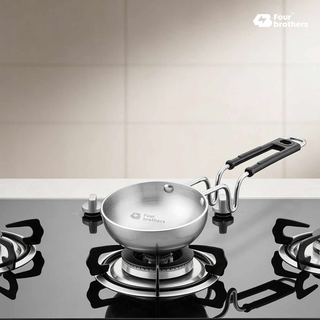 Triply Stainless Steel Tadka Pan – With Stay-Cool Handle | Fast, Even Tempering for Indian Cooking