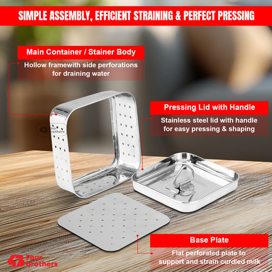 Stainless Steel Paneer Mould – 500ml Capacity (Square Shape)