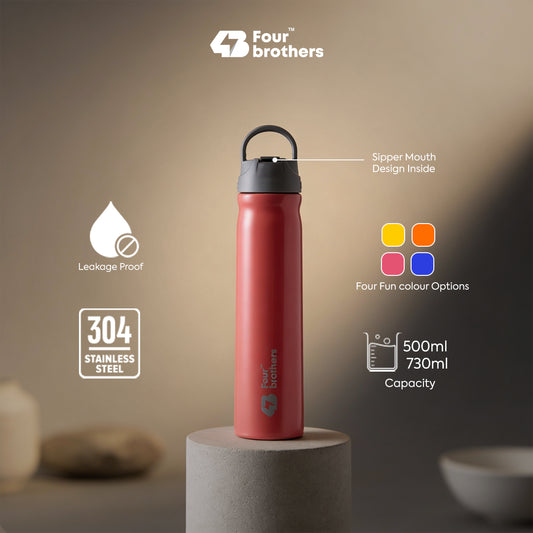 Four Brothers Stainless Steel Sipper Bottle ( Sippy ) – Single Wall, Leakproof Straw Water Bottle