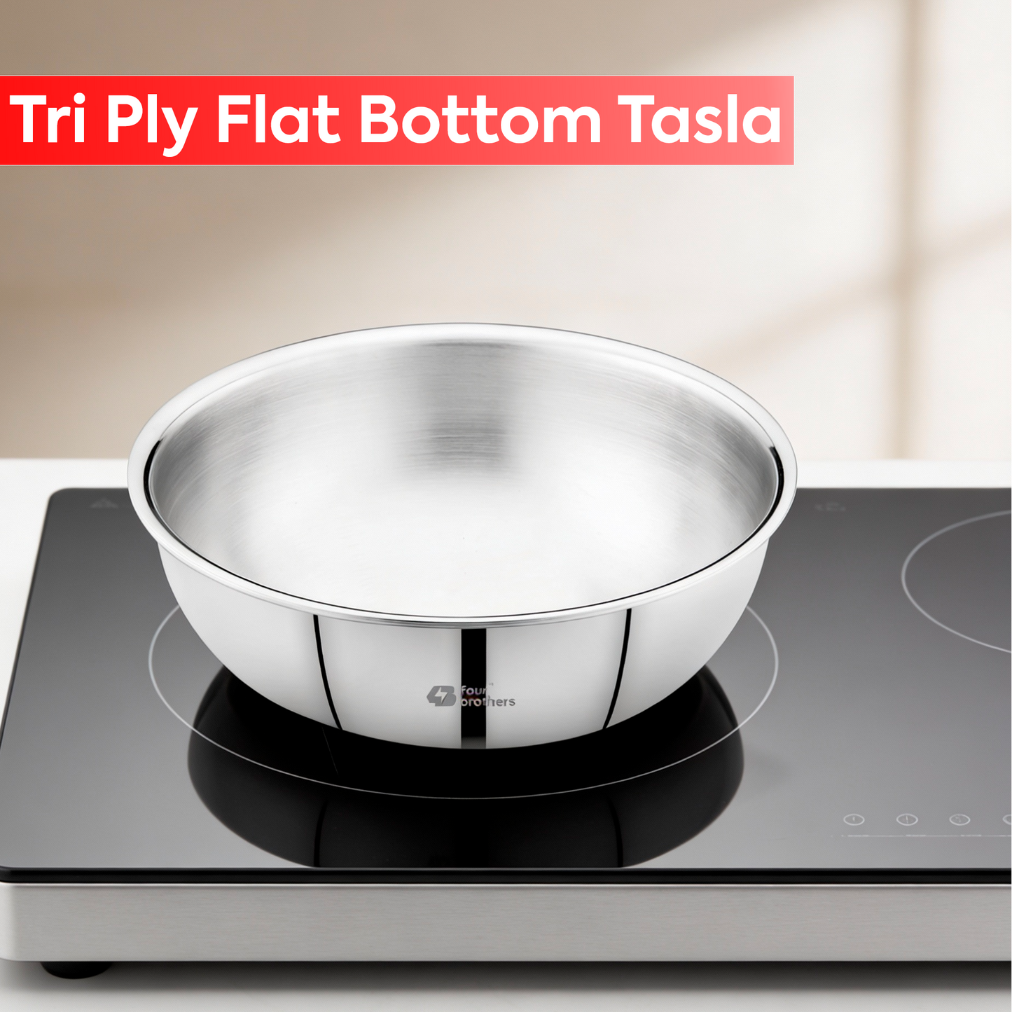 Triply Flat Bottom Tasla with Lid – Induction & Gas Compatible