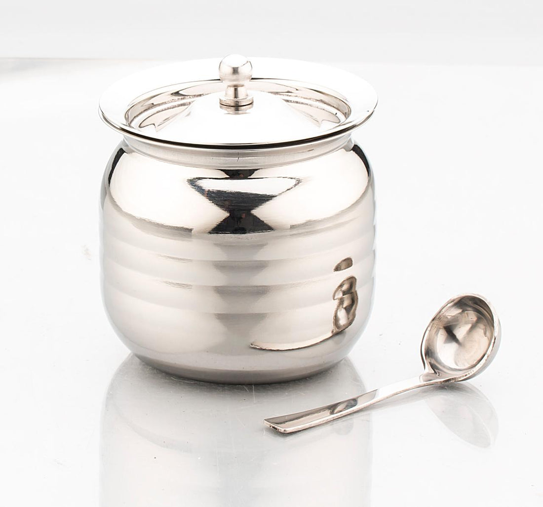 Elevate Your Kitchen with the Right Container: Stainless Steel Ghee/Oil Pot with Spoon