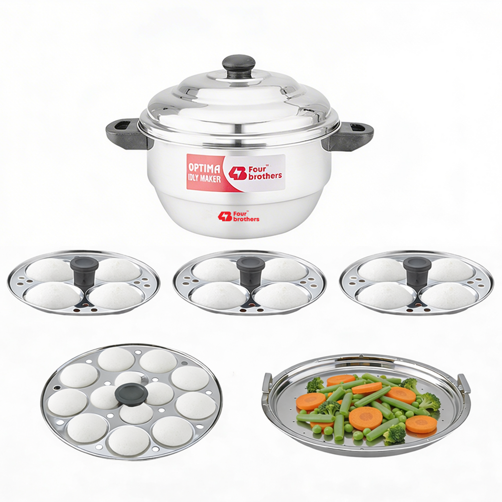 Four Brothers Optima Stainless Steel Idly Maker/Cooker | Induction & Gas Compatible