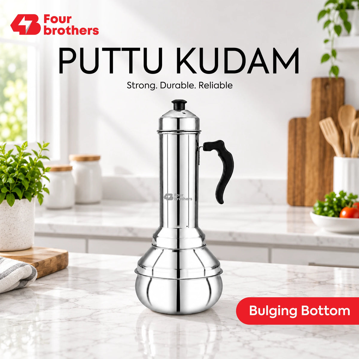Puttu Kodam Stainless Steel Puttu Maker, Flat and Bulging | Four Brothers