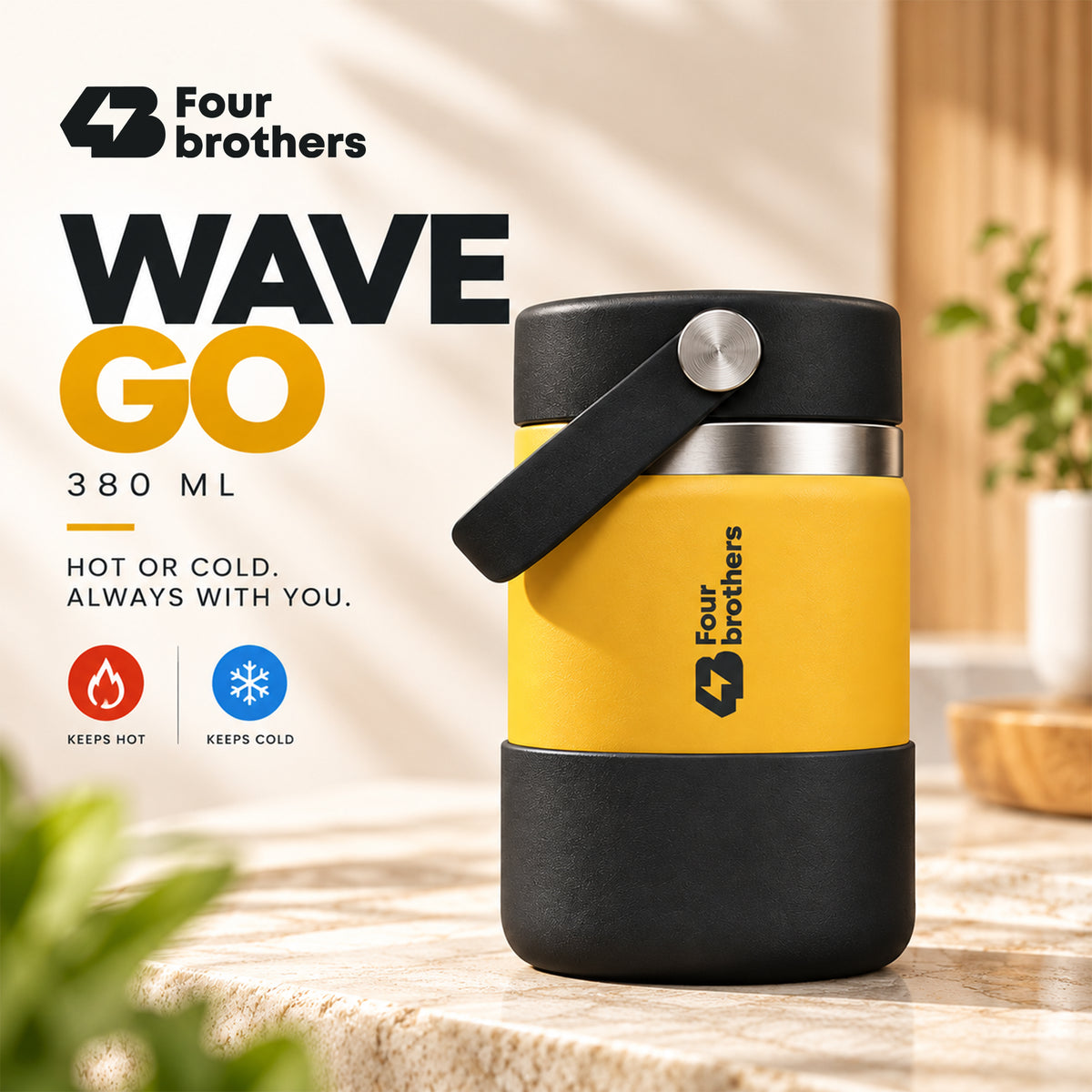 Wave Go Hot and Cold 304 Stainless Steel Wide Mouth Flask 380ml Four Brothers