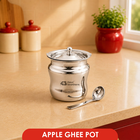 Apple Stainless Steel Ghee Pot with Spoon