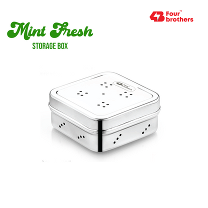 SS Mint & Coriander Storage Box | Fridge Fresh Herb Keeper | 100% Food Grade Steel