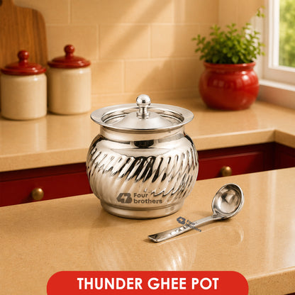 Thunder Stainless Steel Ghee/Oil Pot with Spoon