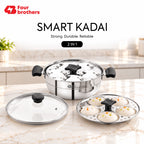Smart Multi Kadai and Idly Pot with Glass Lid, Stainless Steel | Four Brothers