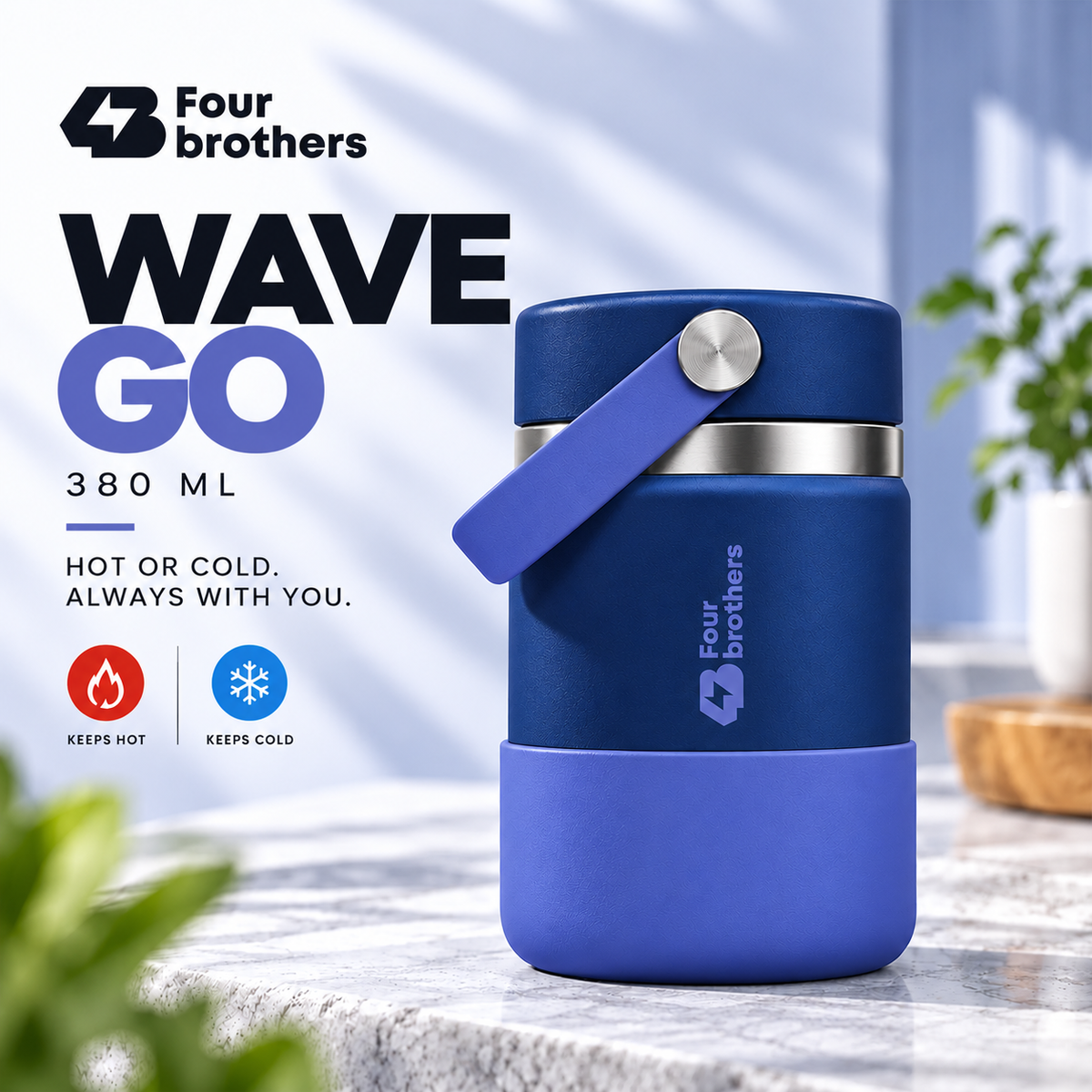 Wave Go Hot and Cold 304 Stainless Steel Wide Mouth Flask 380ml Four Brothers