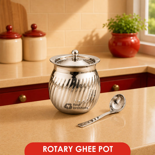Rotary Stainless Steel Ghee Pot with Spoon