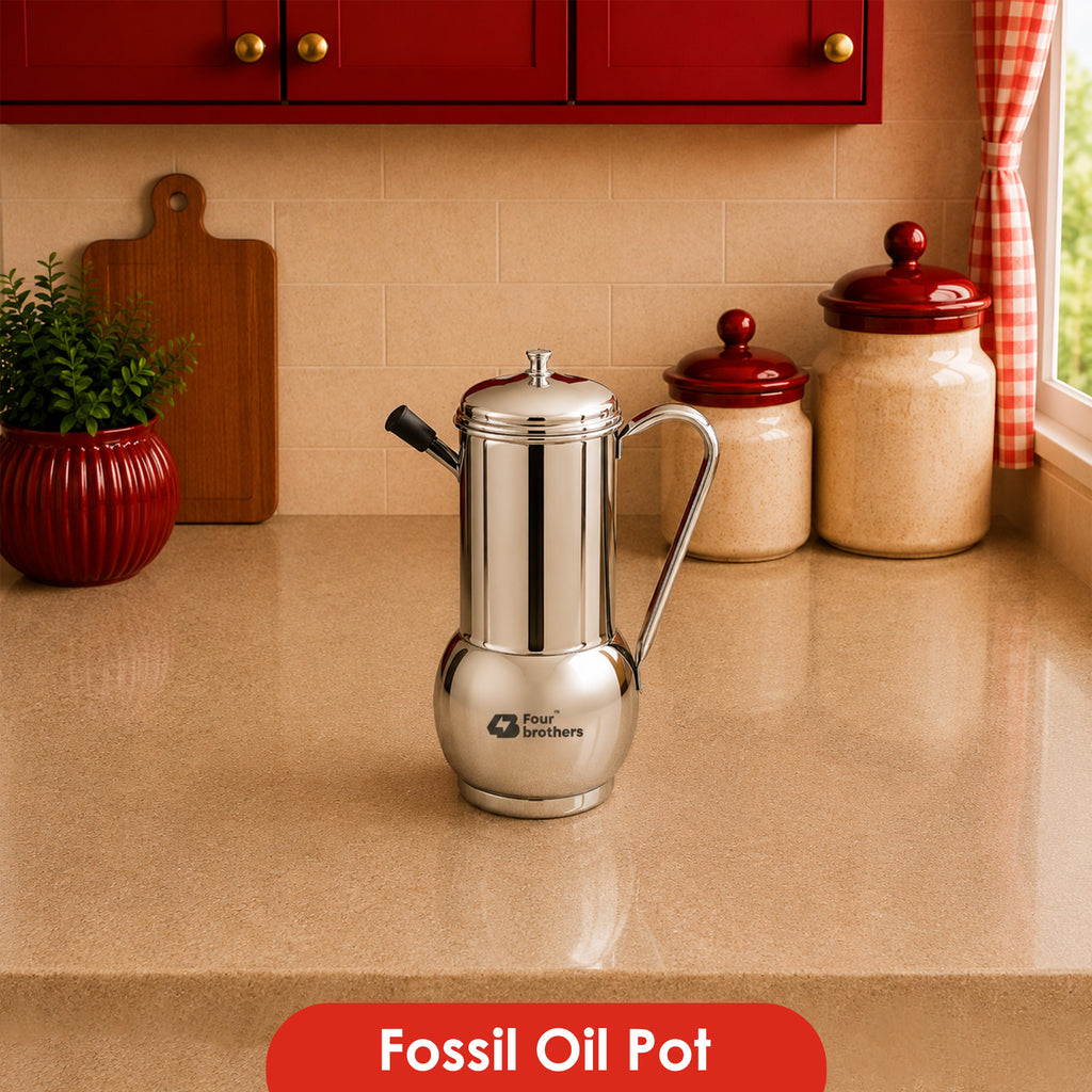 Fossil Stainless Steel Oil Storage Pot – Spill-Proof, 500ml to 1L