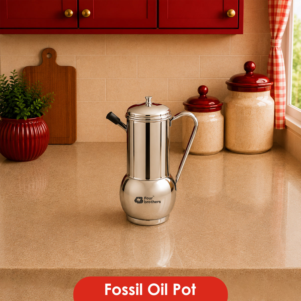 Fossil Stainless Steel Oil Storage Pot – Spill-Proof, 500ml to 1L