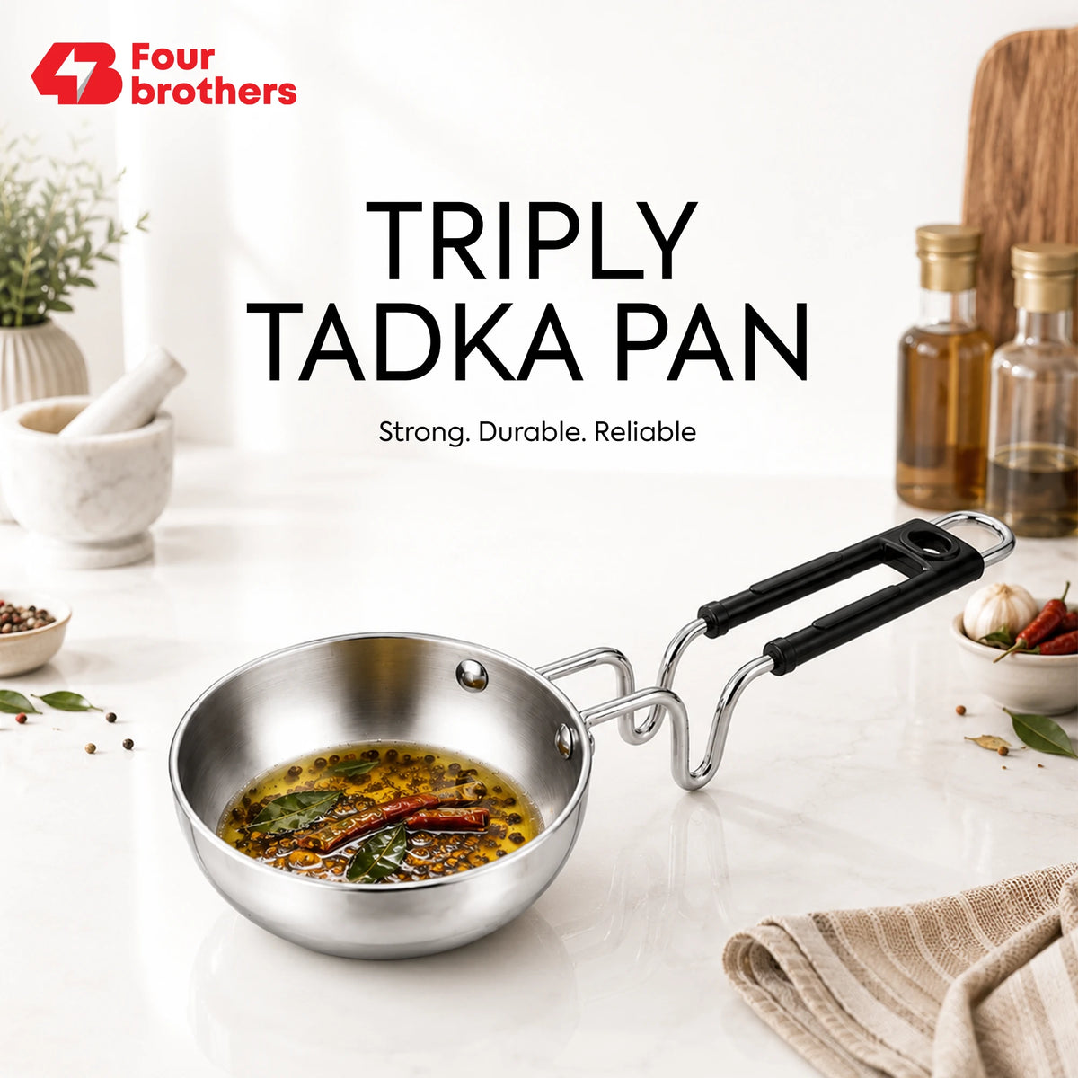 Triply Stainless Steel Tadka Pan, Induction & Gas | Four Brothers