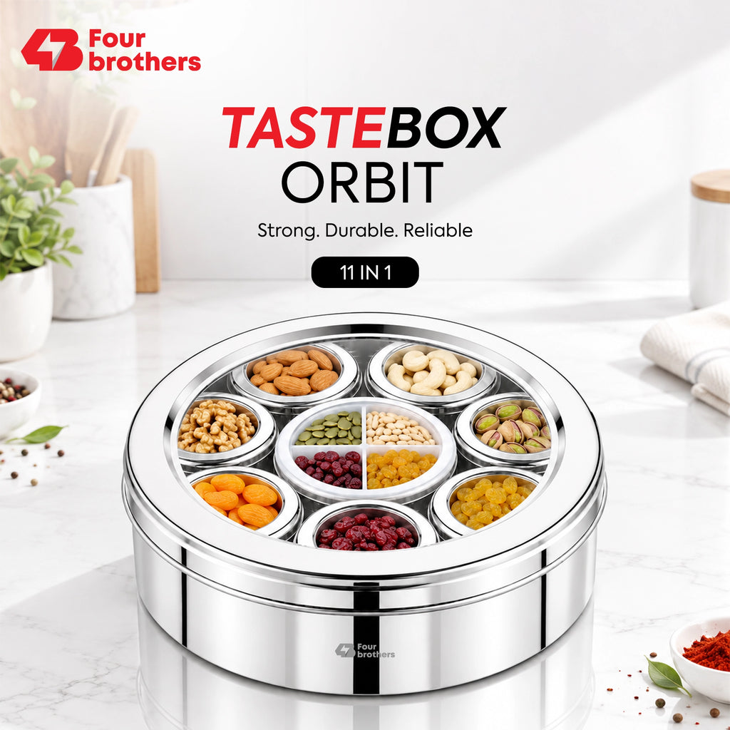 Orbit Stainless Steel Spice & Dry Fruit Box, 11 in 1 | Four Brothers