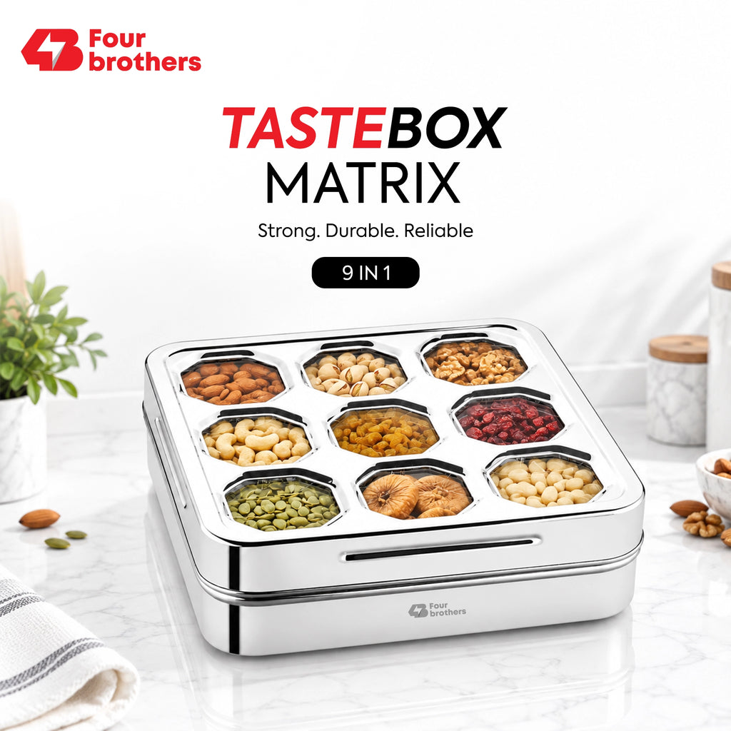 Matrix Stainless Steel Spice & Dry Fruit Box, 9 in 1 | Four Brothers