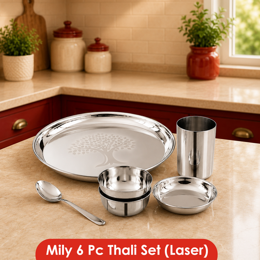 Mily Stainless Steel Thali Set – Laser Print Finish