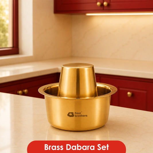 Traditional Pure Brass Coffee Dabra Set — Brew Kaapi The Authentic Way