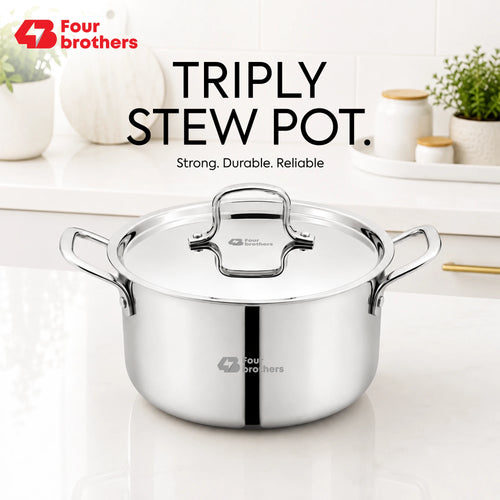 Tri-Ply Stainless Steel Stew Pot with Lid | Four Brothers