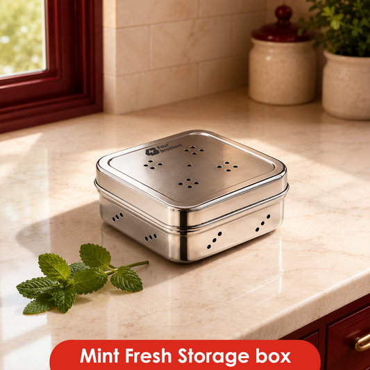 SS Mint & Coriander Storage Box | Fridge Fresh Herb Keeper | 100% Food Grade Steel