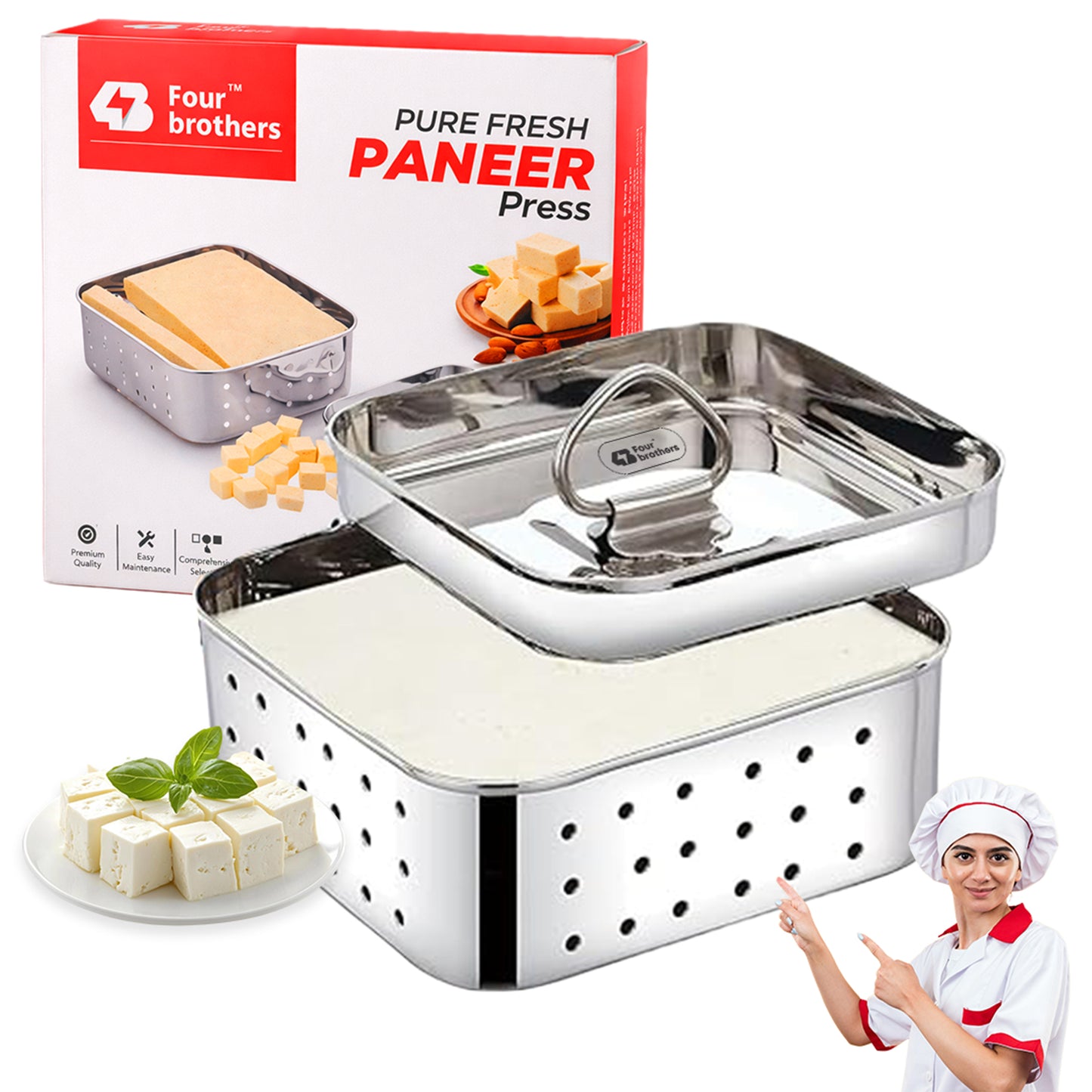 Stainless Steel Paneer Mould – 550ML Capacity (Square Shape)