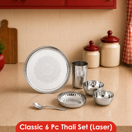 Classic Stainless Steel Thali Set – Laser Print Finish