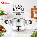 Stainless Steel Feast Kadai with Glass Lid (3 Litres) | Four Brothers