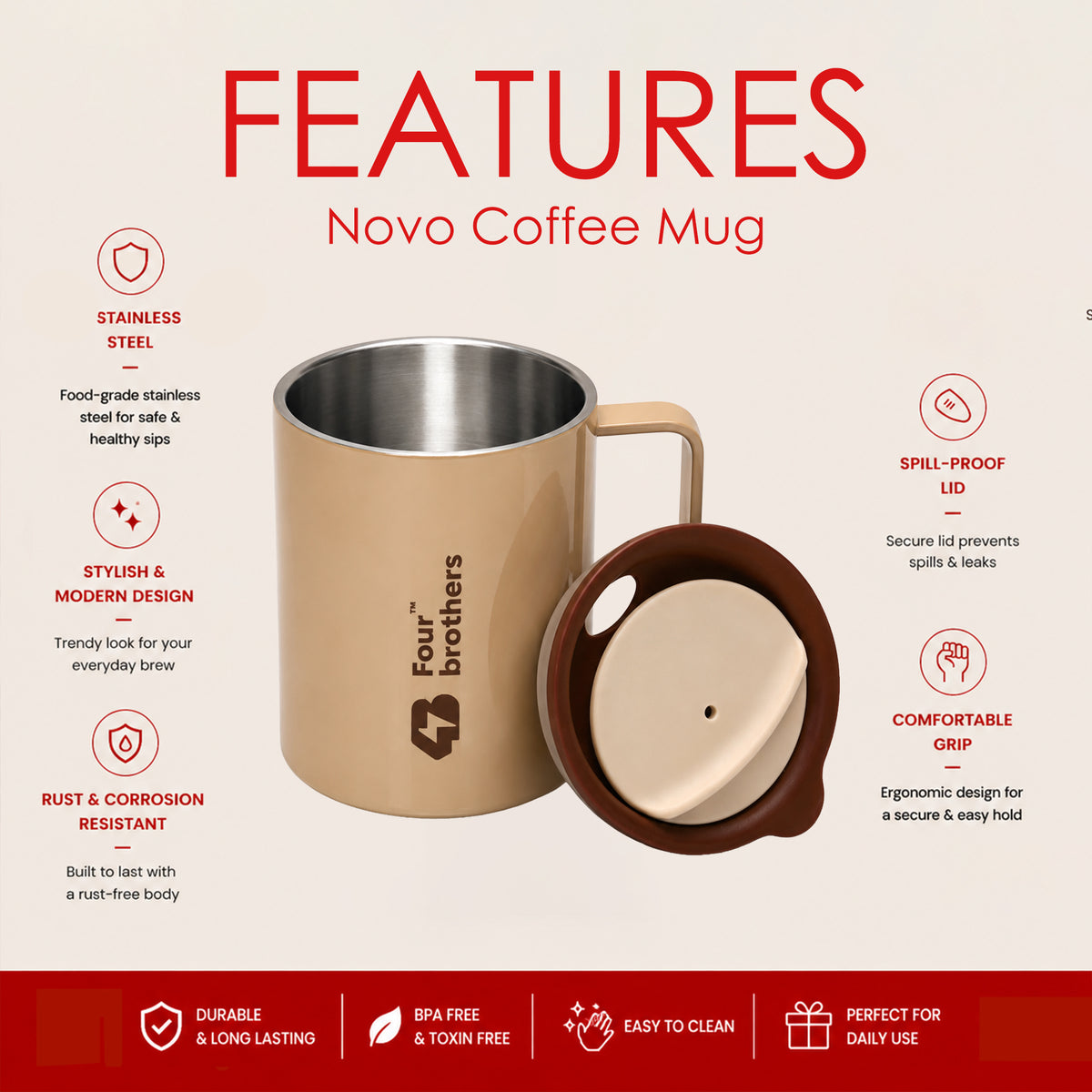 Novo Coffee Mug – Double Wall | 304 Stainless Steel (270ml)