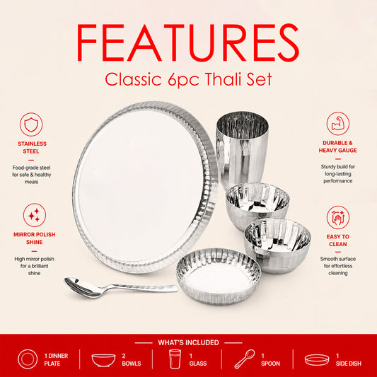 Classic Stainless Steel Thali Set – Regular Finish