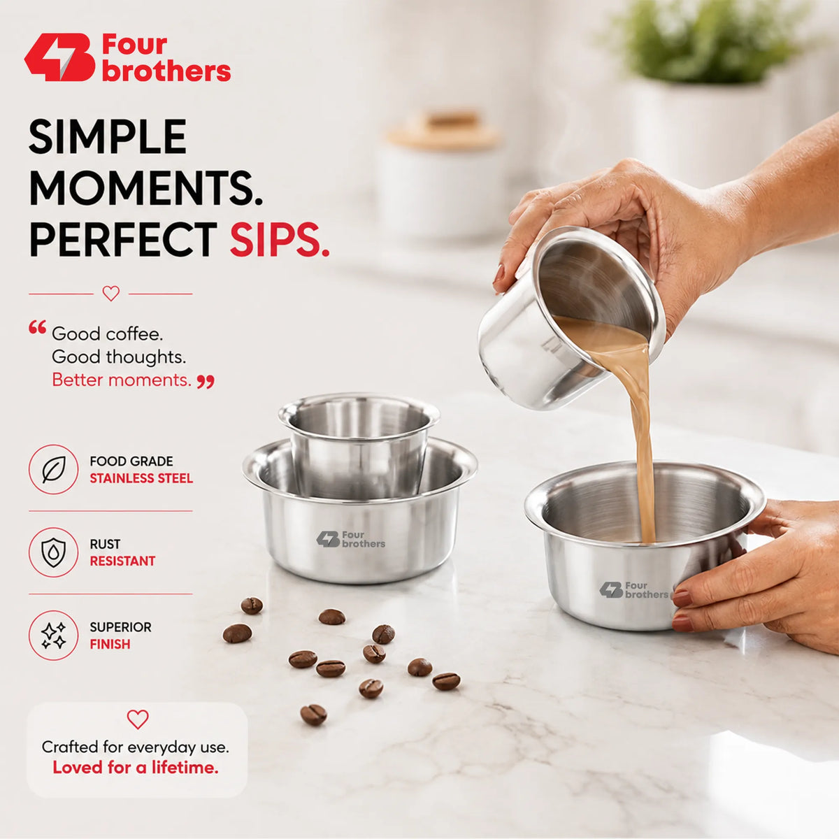 Traditional Stainless Steel Coffee Dubra Set | Four Brothers