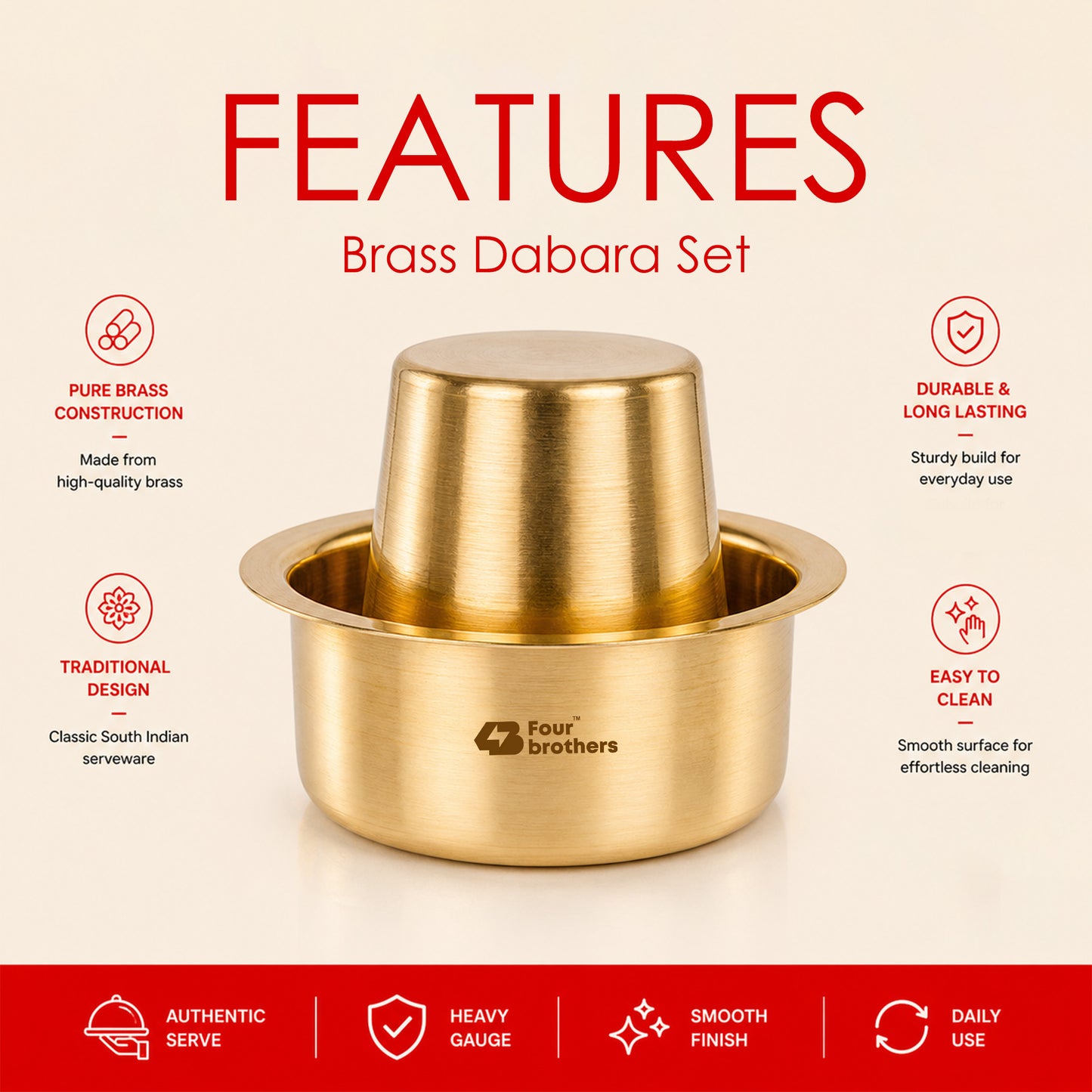 Traditional Pure Brass Coffee Dabra Set — Brew Kaapi The Authentic Way