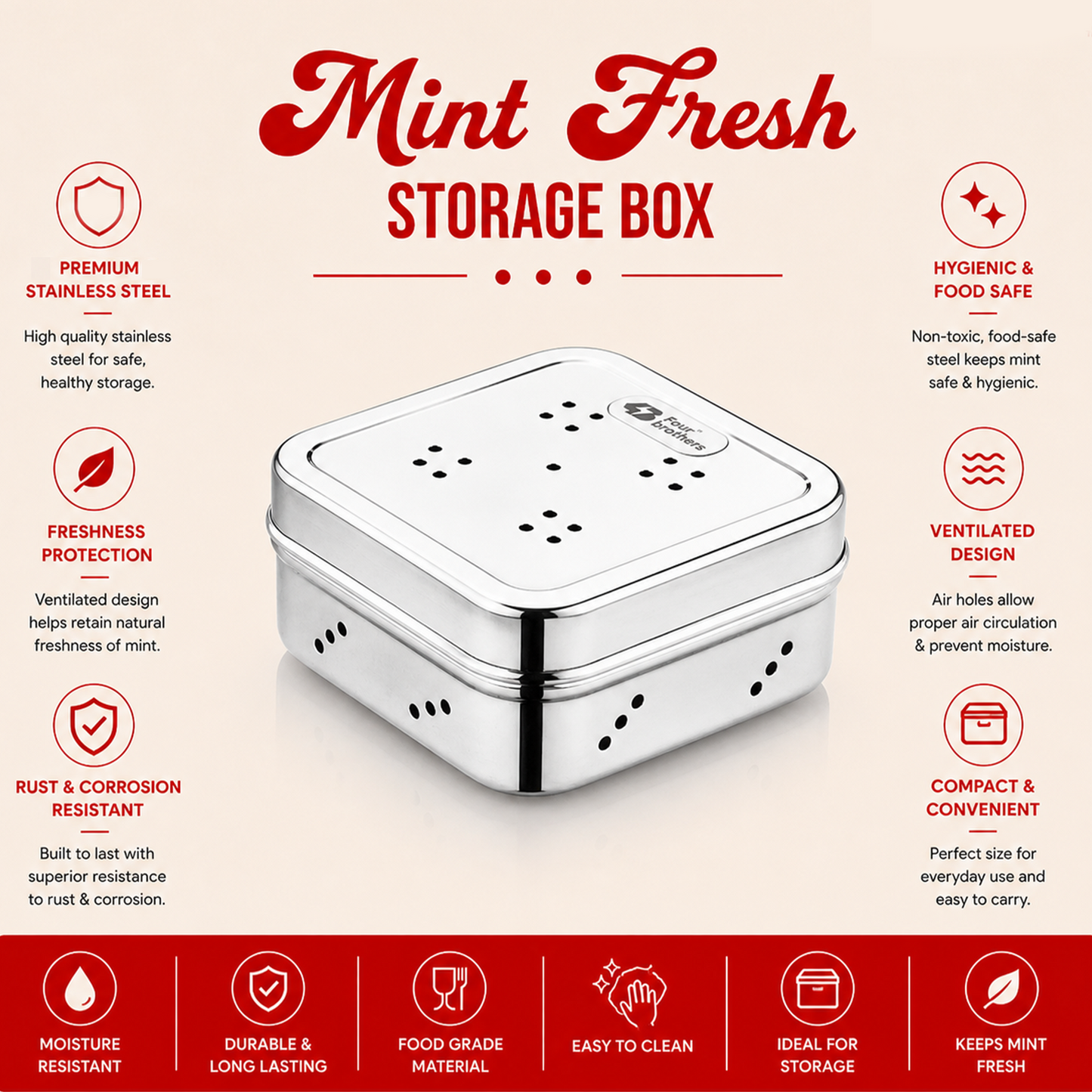 SS Mint & Coriander Storage Box | Fridge Fresh Herb Keeper | 100% Food Grade Steel