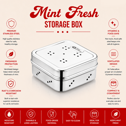 SS Mint & Coriander Storage Box | Fridge Fresh Herb Keeper | 100% Food Grade Steel