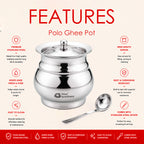 Polo Stainless Steel Ghee Pot with Spoon | Four Brothers