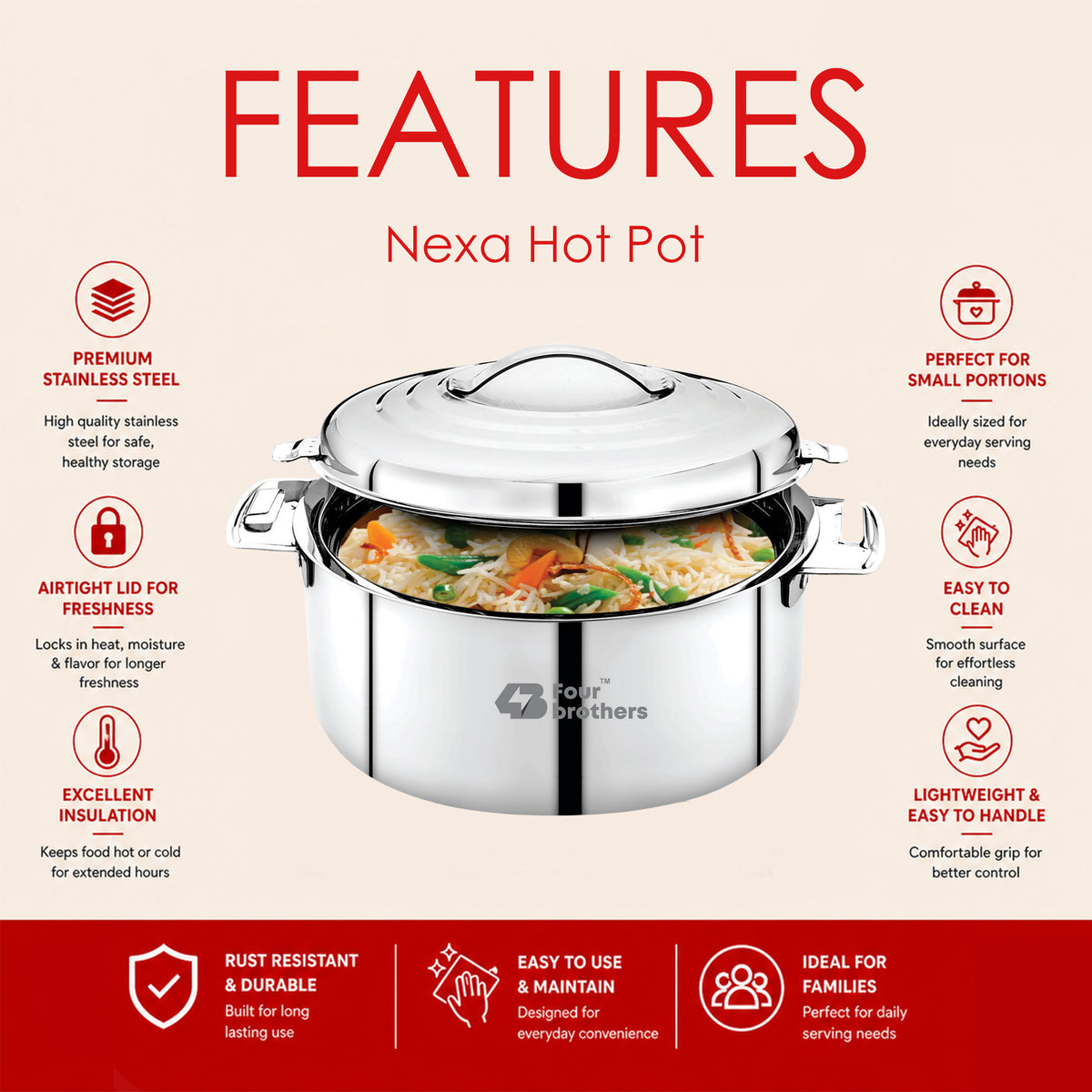 Four Brothers Nexa stainless steel insulated hot pot